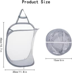 2 stuks - Opvouwbare wasmand van gaas, hangende wasmand, wasmand voor artikelen, uitschuifbare wasmand van gaas voor thuis, hotel, reizen, kamperen 40x30cm (wit + grijs) — thumbnail 5