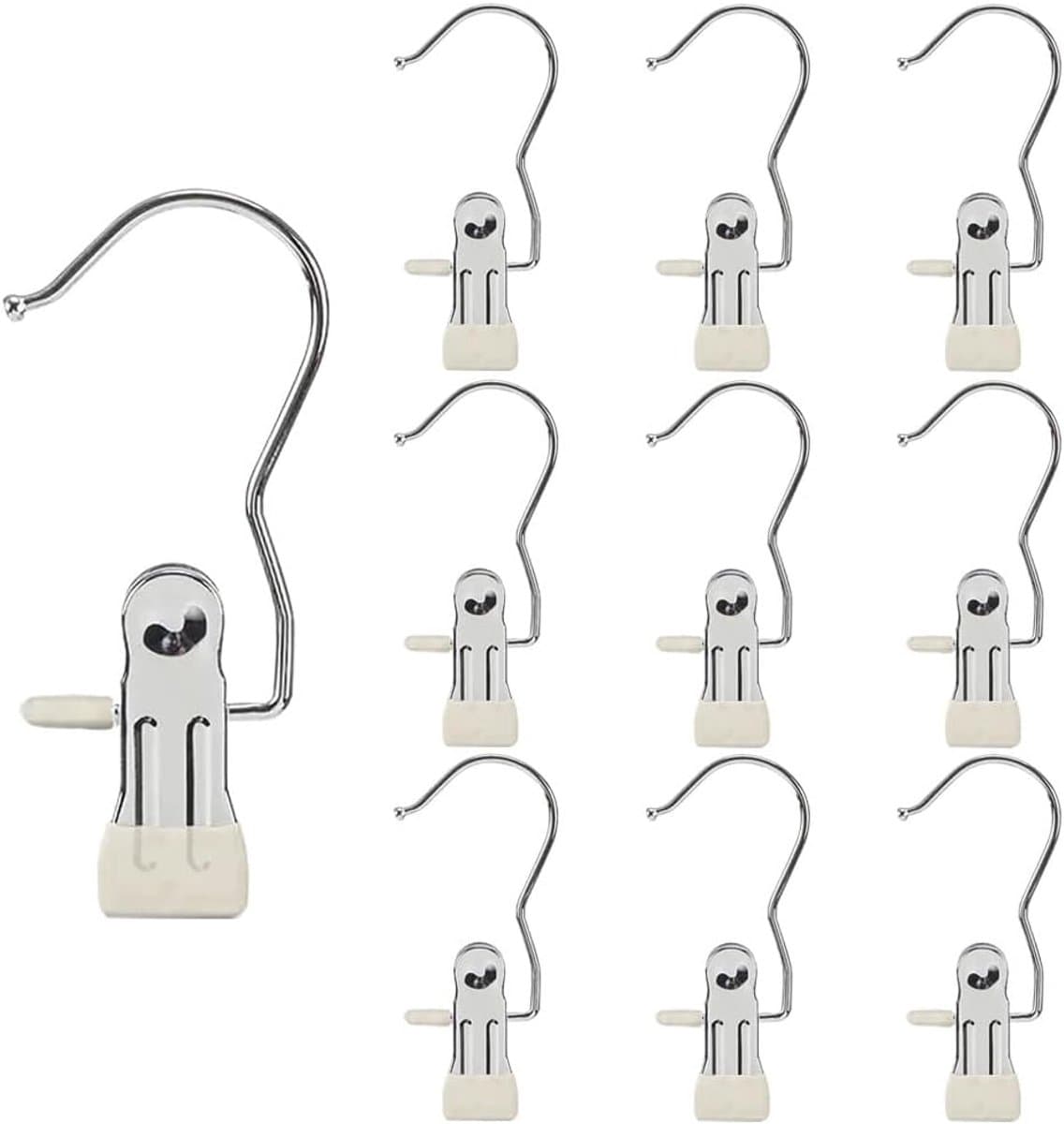Wasknijpers-kledinghanger clip-wasknijpers met Extra Grip-hangerklem, kledinghaak RVS haak - washaak, reisdraagkleding - laarzen hoge handdoek muts sokken broek - 20 stuks - gebroken wit 12x4cm — afbeelding 1