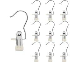 Wasknijpers-kledinghanger clip-wasknijpers met Extra Grip-hangerklem, kledinghaak RVS haak - washaak, reisdraagkleding - laarzen hoge handdoek muts sokken broek - 20 stuks - gebroken wit 12x4cm — afbeelding 1