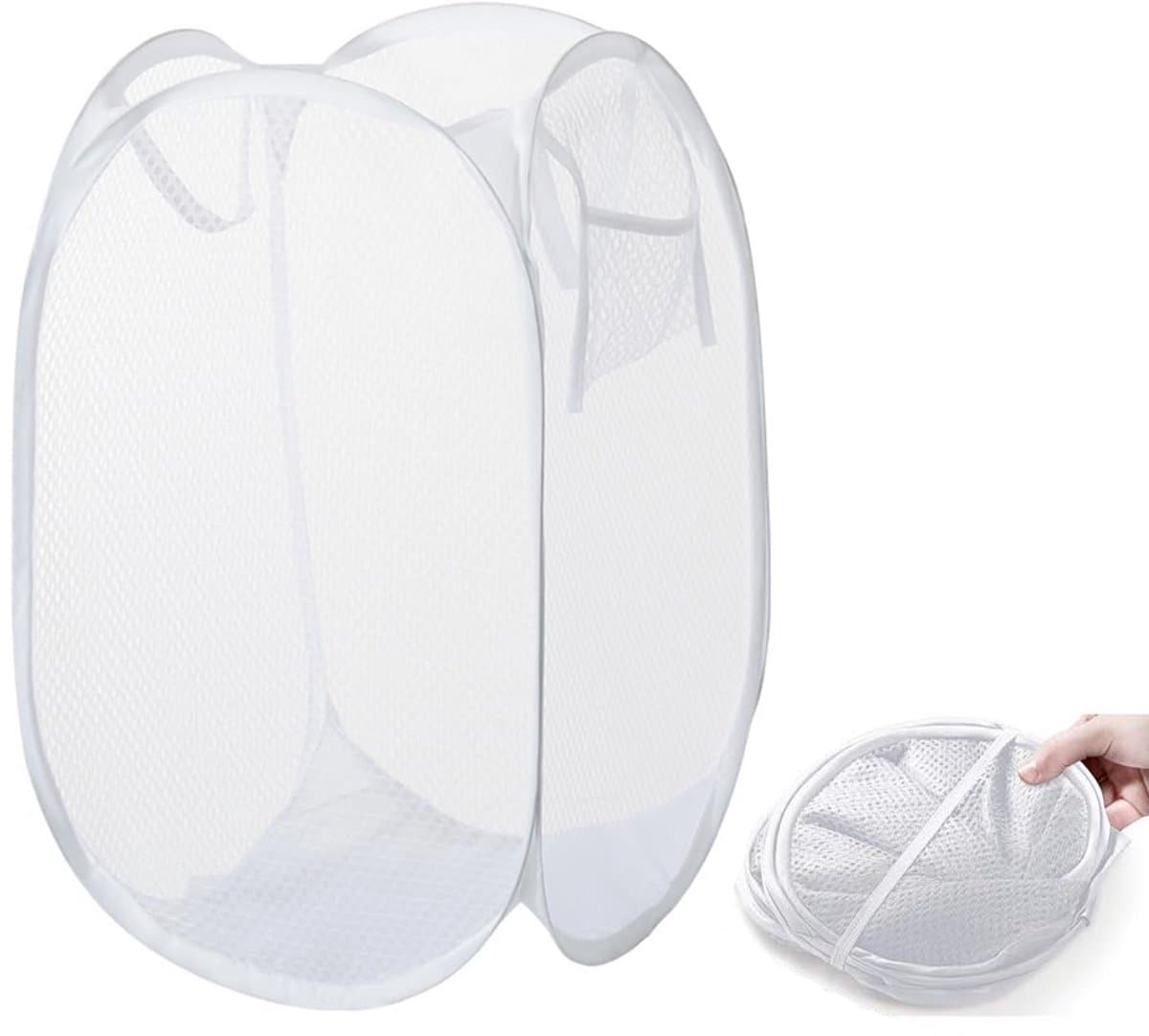 Waszak - Opvouwbaar - 30 X 30 X 58 Cm - Wasmand - Wassorteerder - Laundry Bag - Waszak Groot - Waszakken Voor Wasgoed - Waszakjes Groot - Waszakken - Waszakje Lingerie - Wasnet - Wit — afbeelding 1