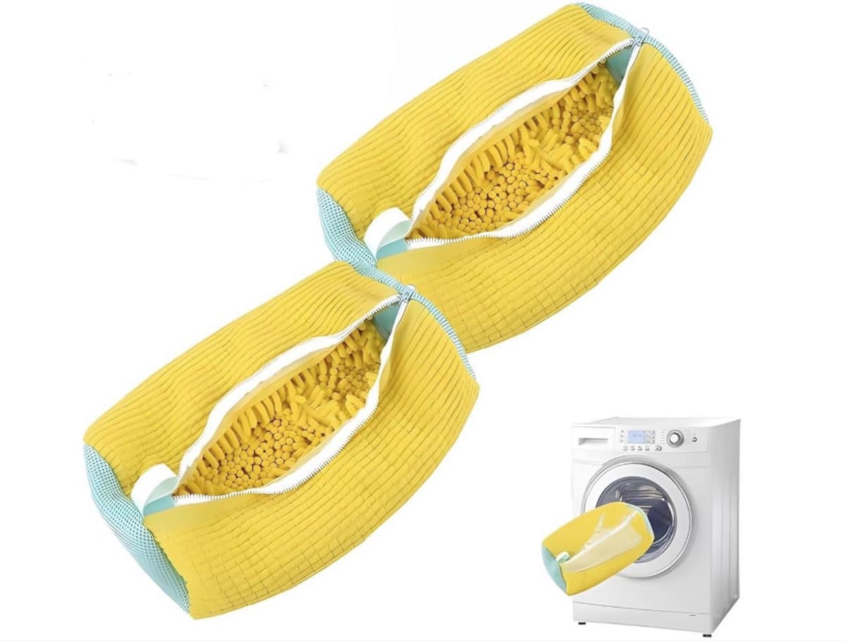 WNHB® Schoenwaszak met 360 Graden Reinigingsborstel - Herbruikbaar Wasnet voor Schoenen - Beschermhoes voor Wasmachine - Geel — afbeelding 1