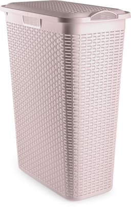 Plasticforte Smalle Wasmand met deksel Rotan - roze - gevlochten kunststof - 48 liter - 27 x 46 x 60 cm — thumbnail 1