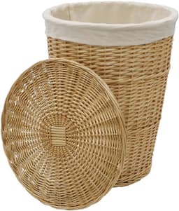 RFWR® Handgeweven ronde wasmand van acacia met deksel in honingkleur — thumbnail 5
