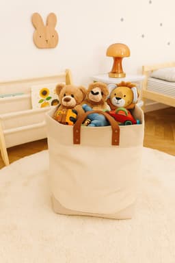 NOVARTA, Opvouwbare wasmand van jute stof met lederen handvat, opbergmand, Laundry basket - Wasbox — thumbnail 3