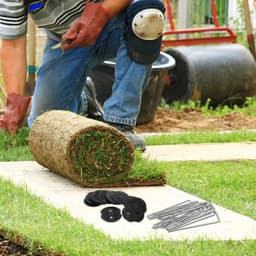 Allecto plus - Grondankers en bufferschijven voor tuin onkruidbarrière - 100 stuks - Anti-roest verzinkt - U-vormige haringen - 150 x 35 mm — thumbnail 2