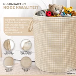 Terra - Wasmand - Wasmand Inklapbaar - Opvouwbare Wasmanden - 35 cm x 40 cm - Stijlvolle en Ruimtebesparende Wasmand voor Optimale Wasorganisatie - Engelse Stijl Wasmanden - Beige met Wit Ruitpatroon — thumbnail 2