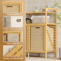 HOMCOM-Wasmandkast-82x33x88cm-Bamboe-Natuurlijk Hout — thumbnail 2