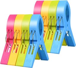 Allecto Plus - 8 Stuks Strandhanddoekclips, Grote Wasknijper Handdoekknijpers - Set van Felgekleurde Plastic Quiltclips voor Ligbedden, Zwembadstoelen - Ideaal voor Wasgoed en Strandaccessoires. — thumbnail 1