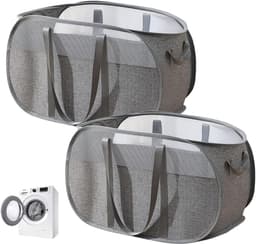 2 stuks Opvouwbare wasmand, opvouwbare wasmand, waszak, wasmand voor vuile was met handvat voor badkamer, slaapkamer, wasruimte, kinderkamer, reizen, grijs 58 x 36 x 36 cm — thumbnail 1