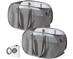 2 stuks Opvouwbare wasmand, opvouwbare wasmand, waszak, wasmand voor vuile was met handvat voor badkamer, slaapkamer, wasruimte, kinderkamer, reizen, grijs 58 x 36 x 36 cm