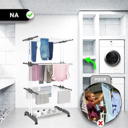ZRSS® Droogtoren met Wieltjes -Wasrek Staand - Inklapbaar (Wit) — thumbnail 3