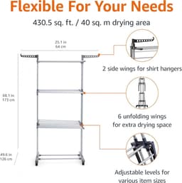 4 Tier Garden Grey Indoor Tower Drying Rack with Folding Wings — thumbnail 4