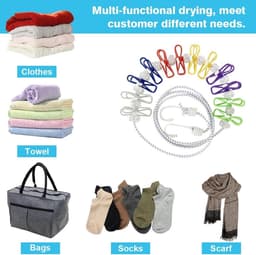 Portable Clothesline 2 Pack with 12 Pcs Colorful Clips - Adjustable Travel Clothesline for Camping - Elastic Retractable Line for Indoor and Outdoor (Colorful) — thumbnail 4