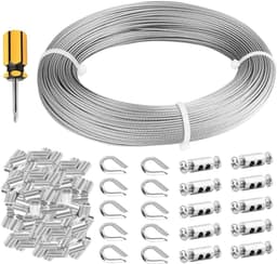 100m 304 Stainless Steel Wire Cable Aircraft Cable with Aluminum Shrink Loop 7x7 Strands Core for Photo Lighting Guide Hanging Clothing Line Fishing — thumbnail 1