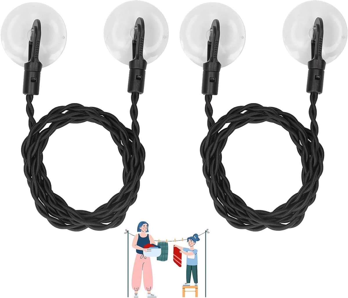 - Draagbare Reiswaslijn met Haken en Zuignappen voor Camping en Reizen - Intrekbare Kledingdrooglijn - Cruise Essentials - Binnen en Buiten - 2 Stuks — afbeelding 1