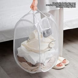 Waszak - Opvouwbaar - 30 X 30 X 58 Cm - Wasmand - Wassorteerder - Laundry Bag - Waszak Groot - Waszakken Voor Wasgoed - Waszakjes Groot - Waszakken - Waszakje Lingerie - Wasnet - Wit — thumbnail 3