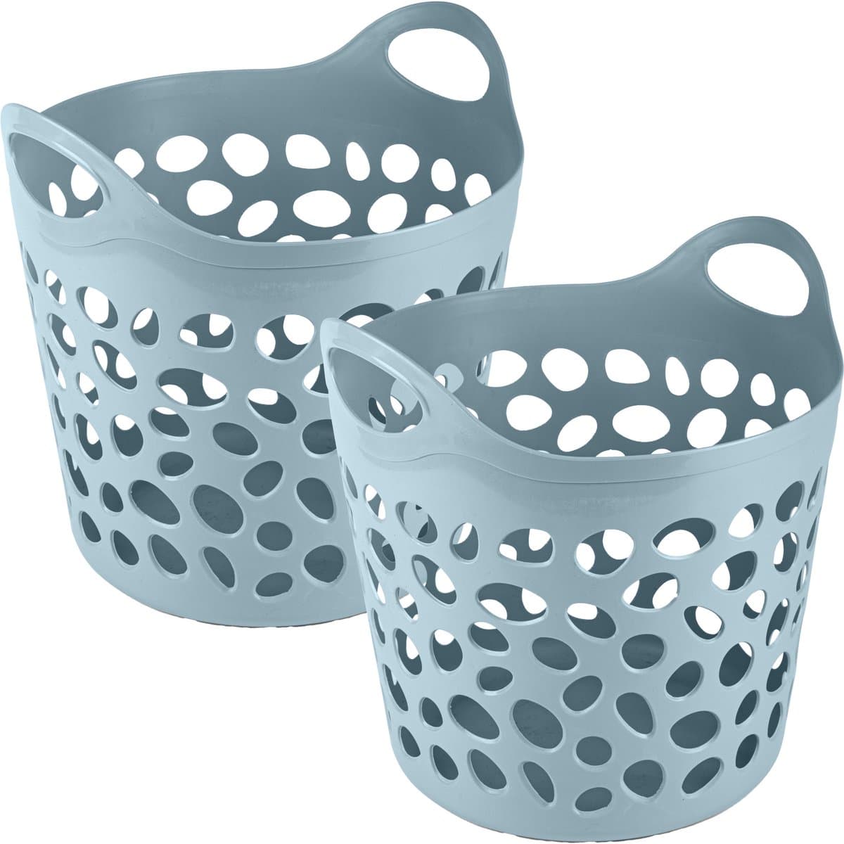 Plasticforte Flexibele wasmand/opbergmand - 2x - rond - blauw - 30 liter - D40 x H39 cm — afbeelding 1