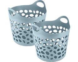 Plasticforte Flexibele wasmand/opbergmand - 2x - rond - blauw - 30 liter - D40 x H39 cm