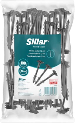 Sillar, grondankers, 12 cm, voor geotextiel, gaas, folie, UV-bestendig, stabiel en duurzaam, PP-kunststof, sterke tuinankers voor het bevestigen van tuinslangen, geotextiel, 100 stuks — thumbnail 1