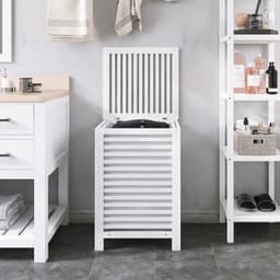 Dubbele Wasmand met Deksel - Bamboe Kledingverdeler - 120L Wit — thumbnail 2