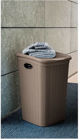 Wasmand met deksel 'Elegance' - 50 Liter - Met ventilatie - Handgrepen - Taupe — thumbnail 2