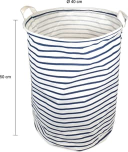 QUVIO Wasmand - Opvouwbare wasmand - Opbergmand - Speelgoedmand - Waszak - Wasmanden - Met handvaten - Wassorteerder - Wasbox - Inhoud 30 Liter - Rond - Stof - Wit met blauwe strepen — thumbnail 2