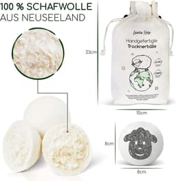 Droogballen voor wasdroger; de natuurlijke wasverzachter van 100% schapenwol, 6 x XXL drogerballen voor donsjassen, wasballen van wol als wasverzachter dons, XXL vilten ballen — thumbnail 2