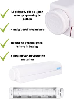 Waslijn - Roldrooglijn - Oprolbare waslijn - Waslijn uitrekbaar - Droogrek inklapbaar - Droogrek - - Uitrekbare waslijn - Drooglijn voor aan de muur — thumbnail 2