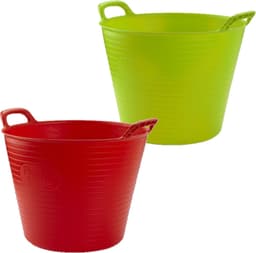 Voordeelset van 2x stuks kunststof flexibele emmers/wasmanden/kuipen 25 liter in het rood/groen 42 x 33 cm — thumbnail 1