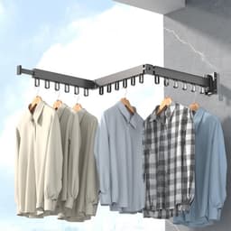 Wanddroogrek - Kledinghanger - Uitschuifbaar droogrek hangend muur - geleverd met schroeven - mat zwart - luxe design — thumbnail 1