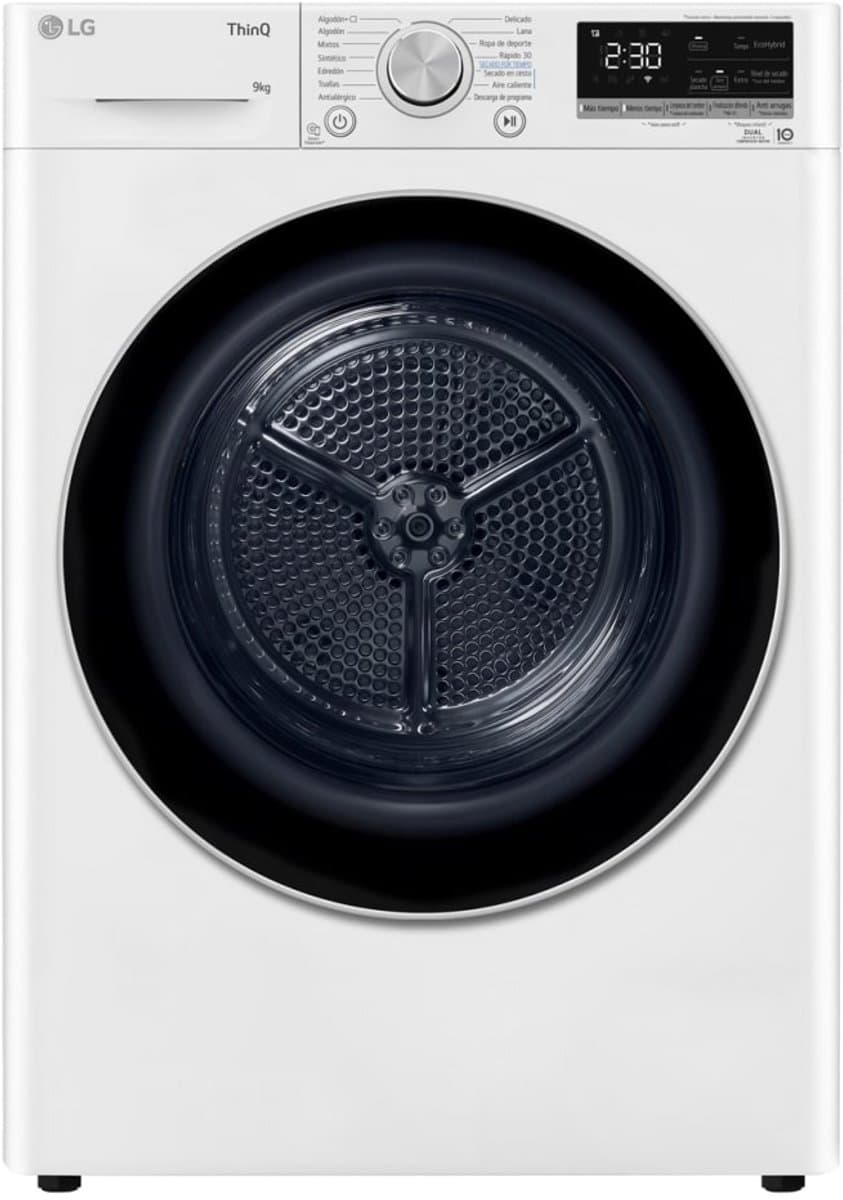 LG RH90V9AV3N warmtepompdroger 9 kg met Dual Inverter Heat Pump voor sneller en energiezuinig drogen - Sensor Dry stopt automatisch bij droog - Auto Cleaning Condenser en ThinQ slimme bediening. Energieklasse A+++ — afbeelding 1