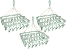 Benson Droogcarrousel - 3x - groen - kunststof - 32 clips/knijpers - 30 x 40 cm - droogmolen — thumbnail 1