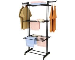 Alora Droogtoren - Zwart - kleding droogrek - inklapbaar - inclusief wielen - droogtoren met wieltjes - 20m drooglengte — afbeelding 1