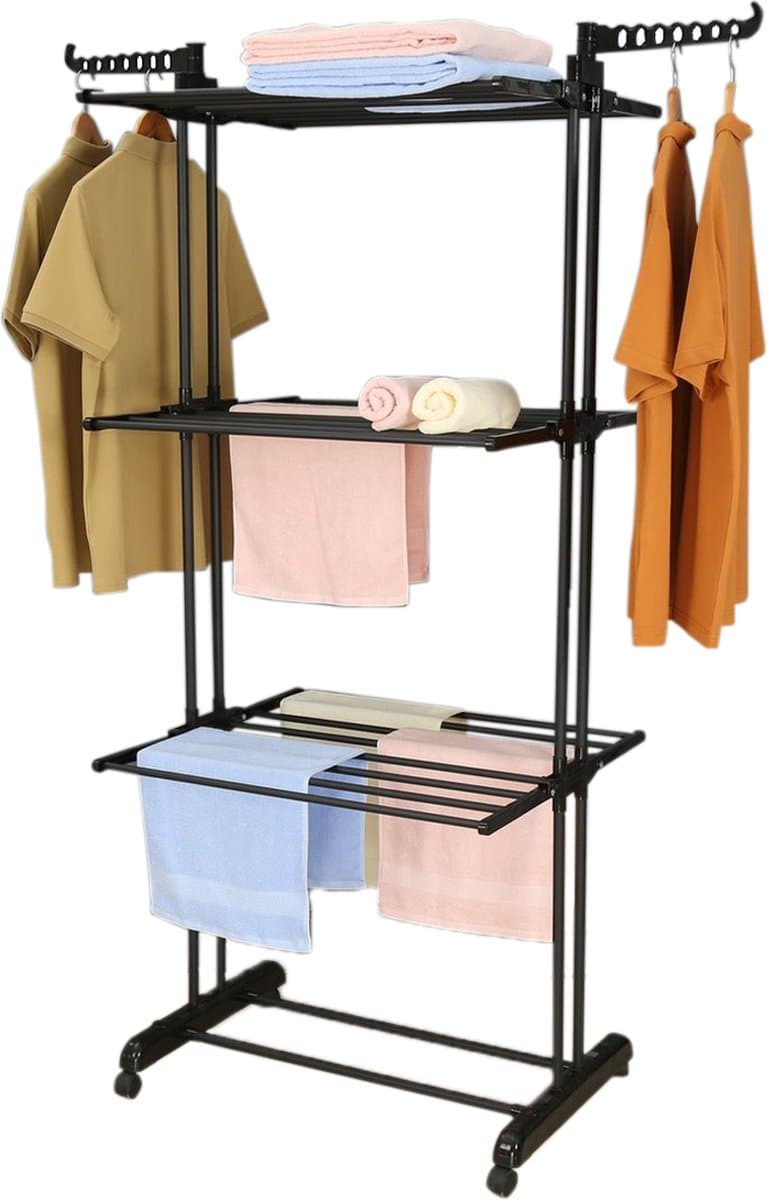 Alora Droogtoren - Zwart - kleding droogrek - inklapbaar - inclusief wielen - droogtoren met wieltjes - 20m drooglengte — afbeelding 1