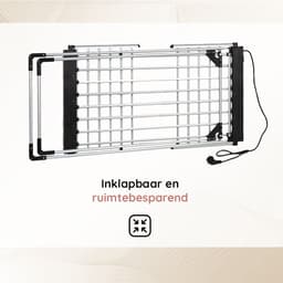 Eleganca Elektrisch Droogrek XL – 170 x 61 x 105 cm – Verwarmd Wasrek voor Kleding en Handdoeken – Extra groot - Timer met Touchscreen – Elektrisch – 220-240V - 310W - IPX1 - Zilver — thumbnail 3
