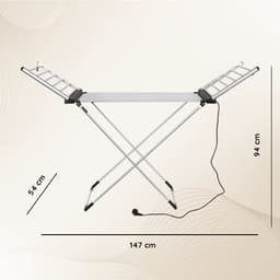 Eleganca Elektrisch Droogrek - 147 x 54 x 94 cm – Verwarmd Wasrek – Elektrisch - Snel drogen van Kleding en Handdoeken - 220-240V - 230W - IPX1 - Zilver — thumbnail 3