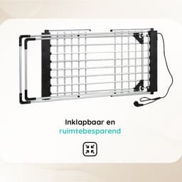 Eleganca Elektrisch Droogrek - 147 x 54 x 94 cm – Verwarmd Wasrek – Elektrisch - Snel drogen van Kleding en Handdoeken - 220-240V - 230W - IPX1 - Zilver — thumbnail 2