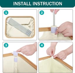 Candala Wasmand met deksel, 85 liter, wasverzamelaar, smal, met waszak, grote opvouwbare wasmand, hout, bamboe, wasmand, hoge wasmand, beige — thumbnail 3