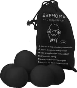 2BEHOME XL Drogerballen Voor Wasdrogers - 6 Stuks - Gemaakt van 100% Nieuw-Zeelandse Schapen Wol - Wasdrogerballen - Droogballen - Droger Ballen - Dryer Balls - Zwart — thumbnail 1