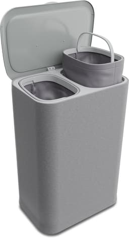 Bodo® - Wasmand Duosplit - Verdeelvakken - Met Deksel - 90L - 56x41x69 cm - Grijs — thumbnail 1