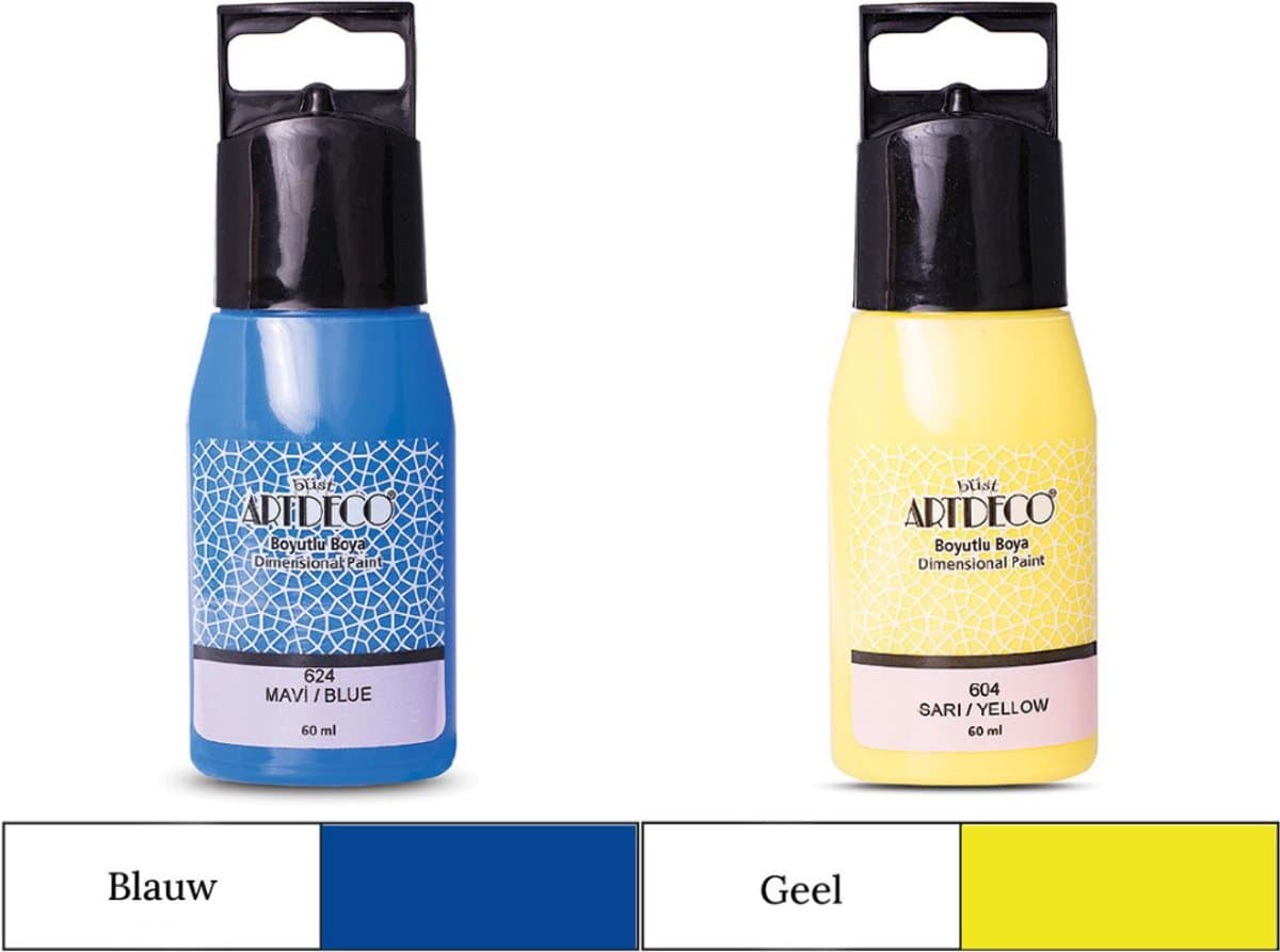 Artdeco 3D Dimensionale Verf Set – 2x50 ml – Geel & Blauw – Geschikt voor Stof, Glas, Keramiek, Karton, Metaal, Papier & Steen – 3D Liner Textuur- en Reliëfschilderen Dimensional Paint — afbeelding 1
