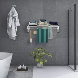 COSTWAY Droogrek voor wandmontage, wanddroger, uittrekbaar van roestvrij staal met 8 stangen, ruimtebesparende wandwasdroger, draagkracht 25 kg, voor bijkeuken, badkamer — thumbnail 5