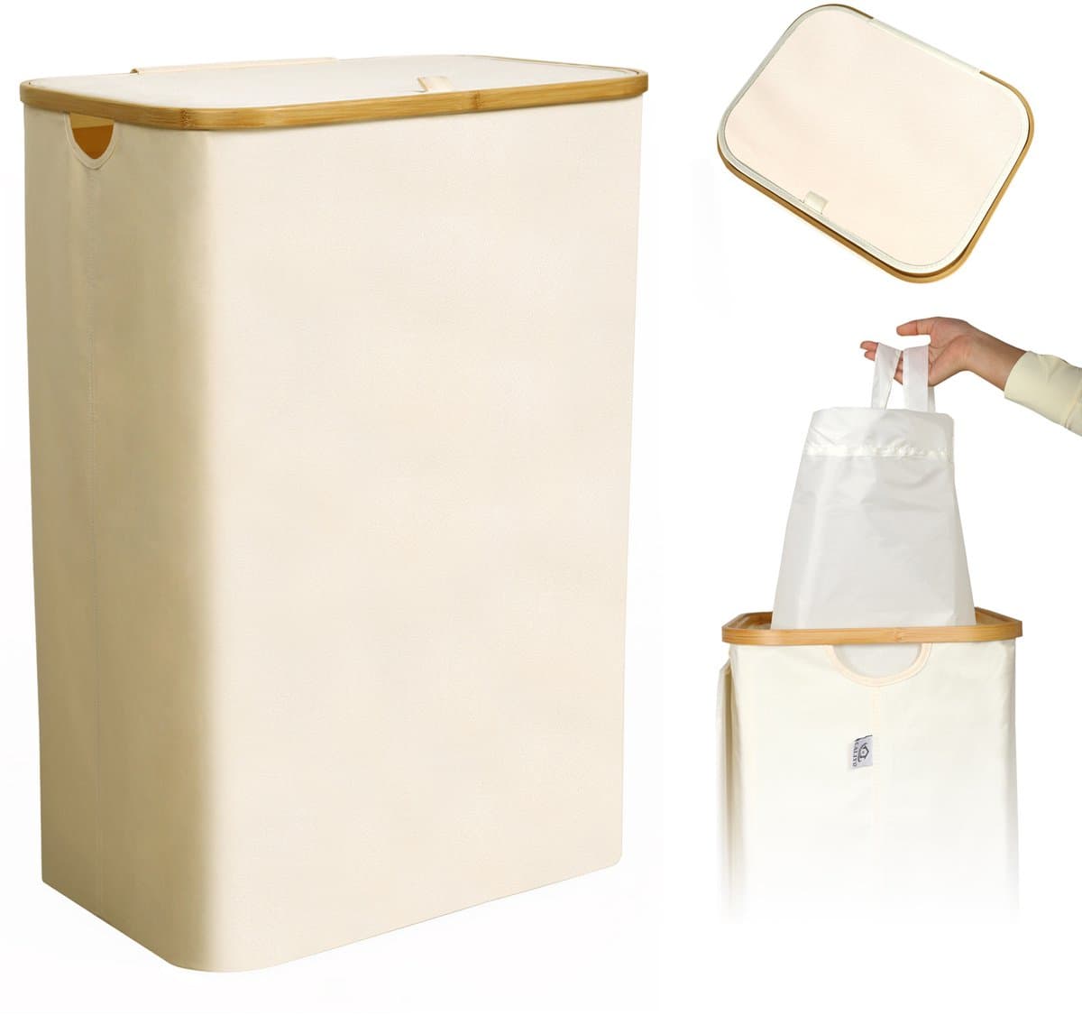 CALIYO Wasmand - Wassorteerder - Wasmand met Deksel - 69×43.5×32.5cm Nis Wasbox - Opvouwbare Mand Vuile Was - 100L - Beige — afbeelding 1