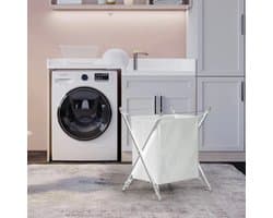 Wasmand - Wit - Industrieel/Modern - Wasmand op Poten - Metaal - Opvouwbaar - Wasverzamelaar