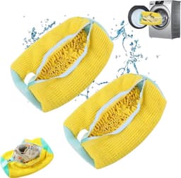2-pack wasmachine schoenenzakken, herbruikbare schoonmaak schoenenzakken, schoen schoonmaak zakken met rits, mesh waszakken, geschikt voor de meeste soorten en maten schoenen (geel) — thumbnail 1