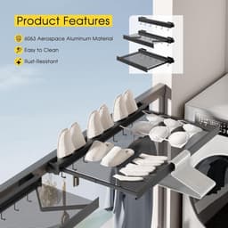 Droogrek voor aan de muur inklapbaar van aluminium - 45 cm - ruimtebesparend - met haken voor het drogen van sokken, ondergoed en broeken - zwart — thumbnail 5