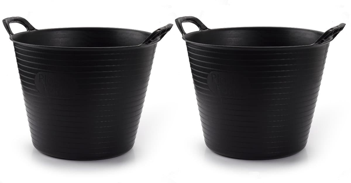 Plasticforte flexibele emmer/kuip - 2x - zwart - kunststof - rond - 25 liter - 42 x 38 x 33 cm - wasmanden - tuinafval - speelgoed — afbeelding 1