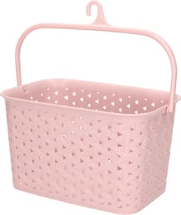 Plasticforte Wasknijpers ophang mandje aan haak - 23 x 17 x 13 cm - roze - gevlochten kunststof — thumbnail 1