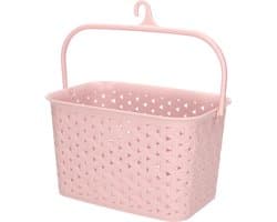 Plasticforte Wasknijpers ophang mandje aan haak - 23 x 17 x 13 cm - roze - gevlochten kunststof — afbeelding 1