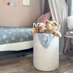 Wasmand, smal wit, gevlochten grote opbergmand voor kinderkamer, van katoen met handgrepen, handdoekmand voor badkamer, woonkamer, mand voor babyspeelgoed, 38 x 50 cm, wit — thumbnail 3